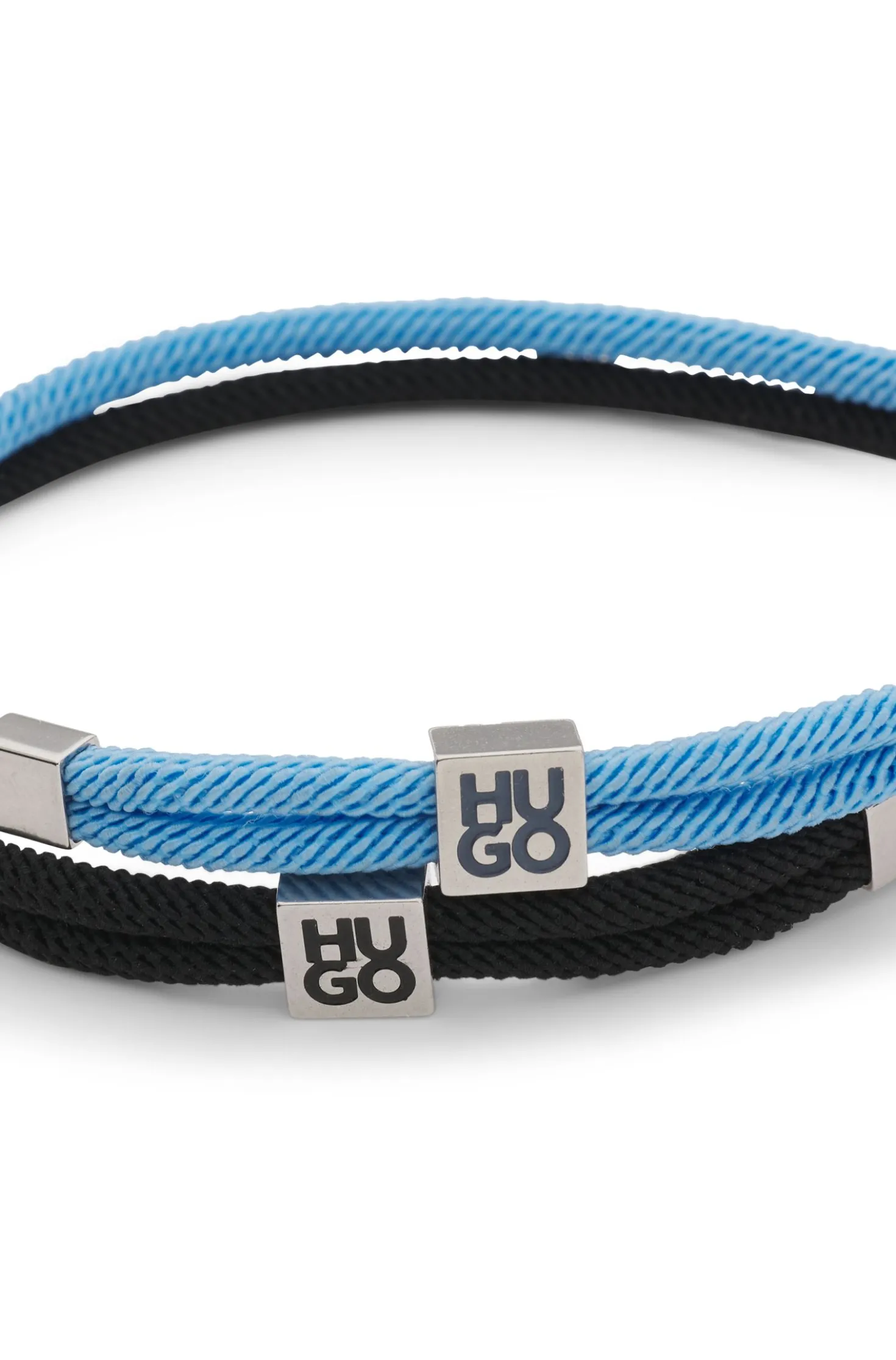 Two-pack of cord cuffs with logo plaques