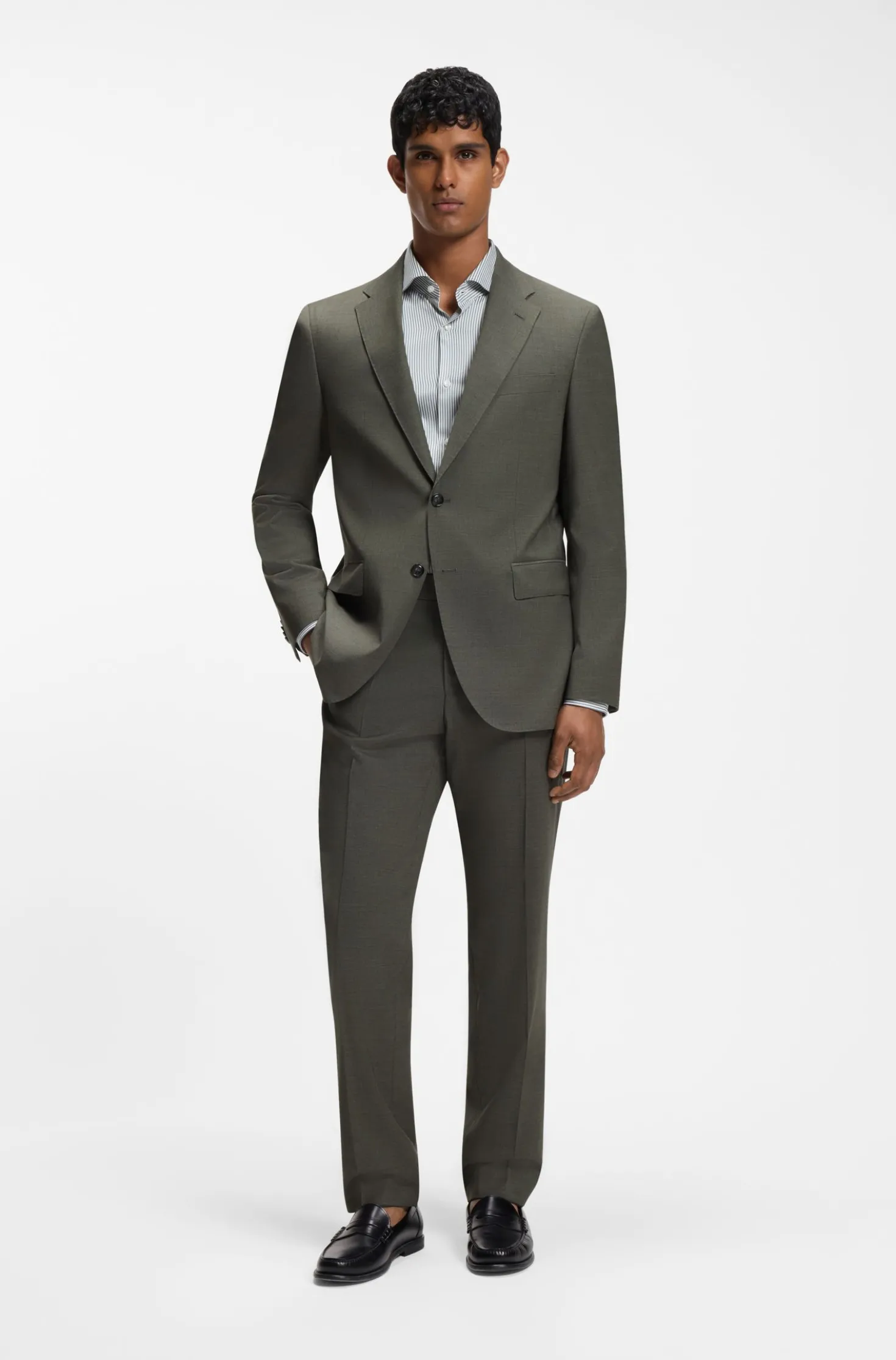 Two-piece regular-fit suit in melange stretch wool