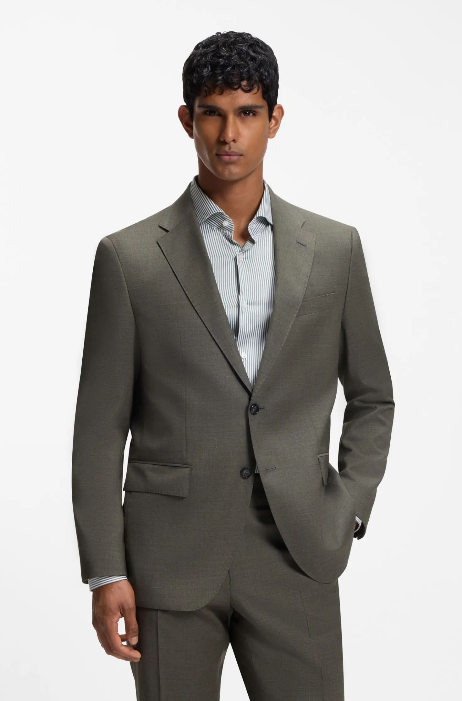 Two-piece regular-fit suit in melange stretch wool