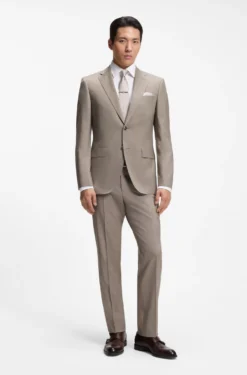Two-piece regular-fit suit in melange stretch wool