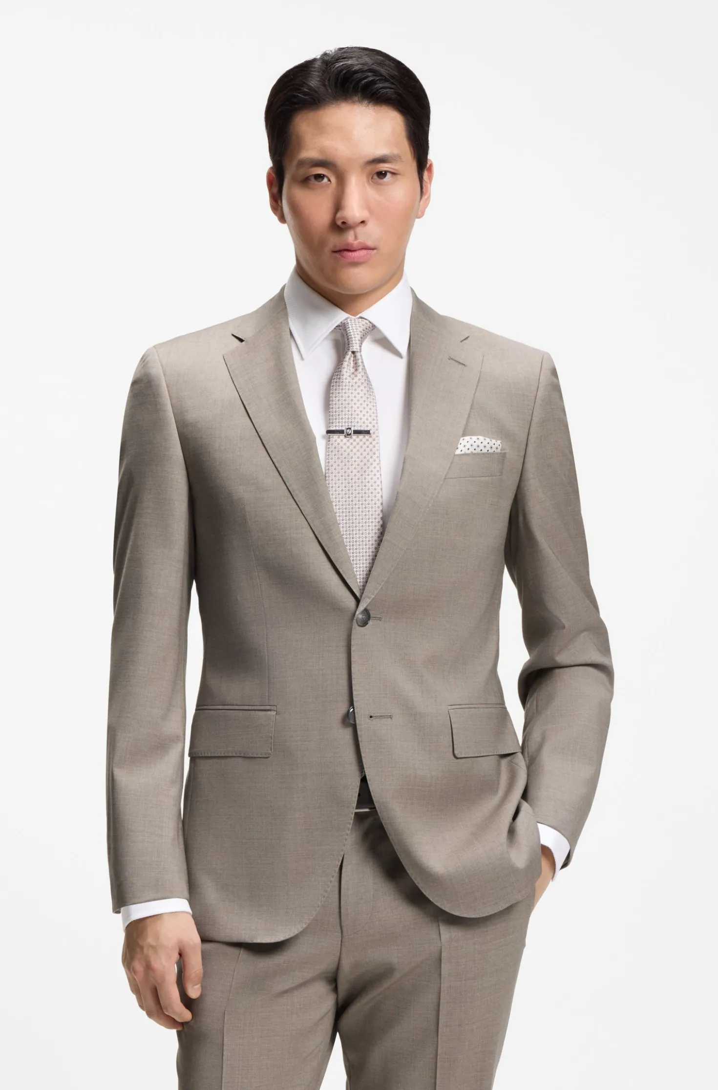 Two-piece regular-fit suit in melange stretch wool