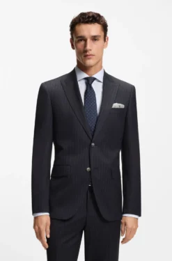 Two-piece regular-fit suit in striped virgin wool