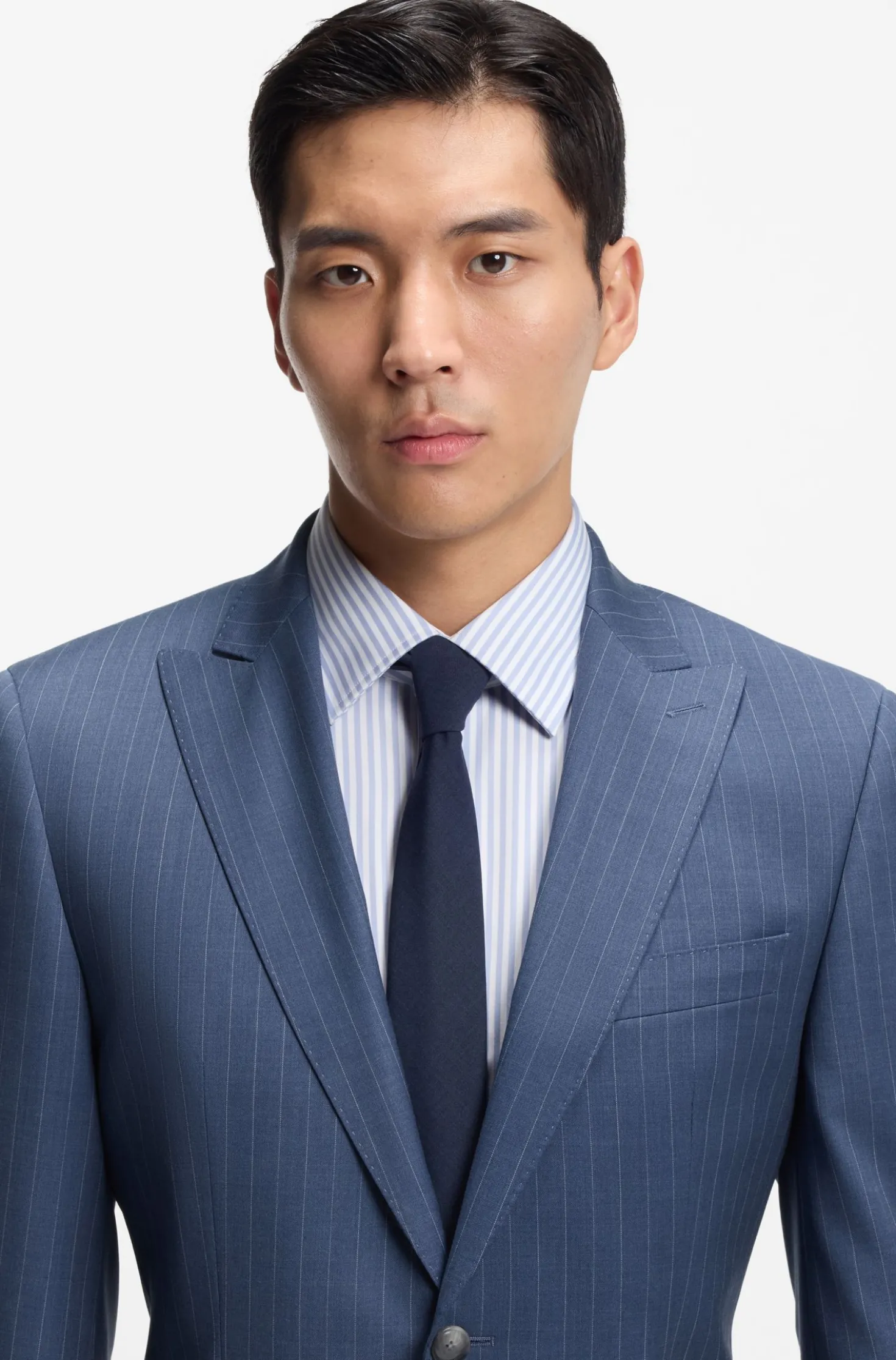 Two-piece regular-fit suit in striped virgin wool