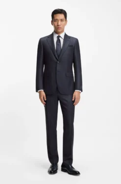 Two-piece regular-fit suit in virgin wool and silk