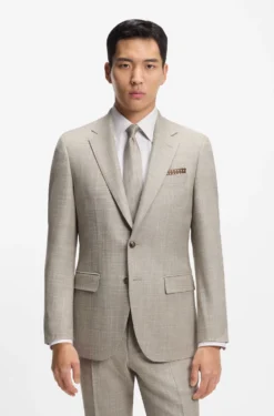 Two-piece slim-fit suit in a patterned wool-silk blend