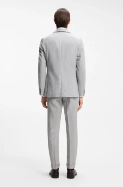 Two-piece slim-fit suit in cotton and virgin wool