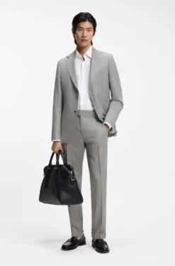 Two-piece slim-fit suit in cotton and virgin wool