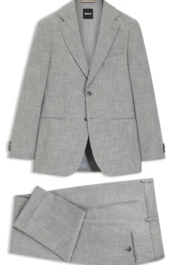 Two-piece slim-fit suit in cotton and virgin wool