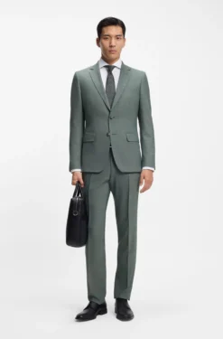Two-piece slim-fit suit in micro-patterned stretch cloth