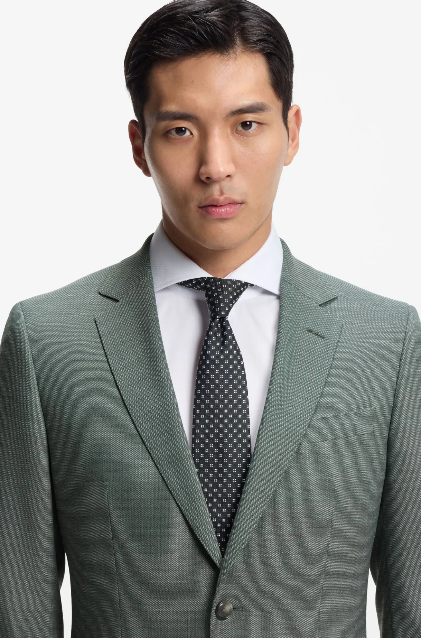 Two-piece slim-fit suit in micro-patterned stretch cloth