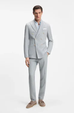 Two-piece slim-fit suit in stretch seersucker fabric