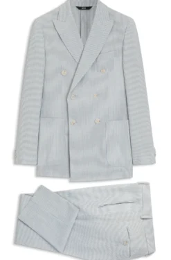 Two-piece slim-fit suit in stretch seersucker fabric