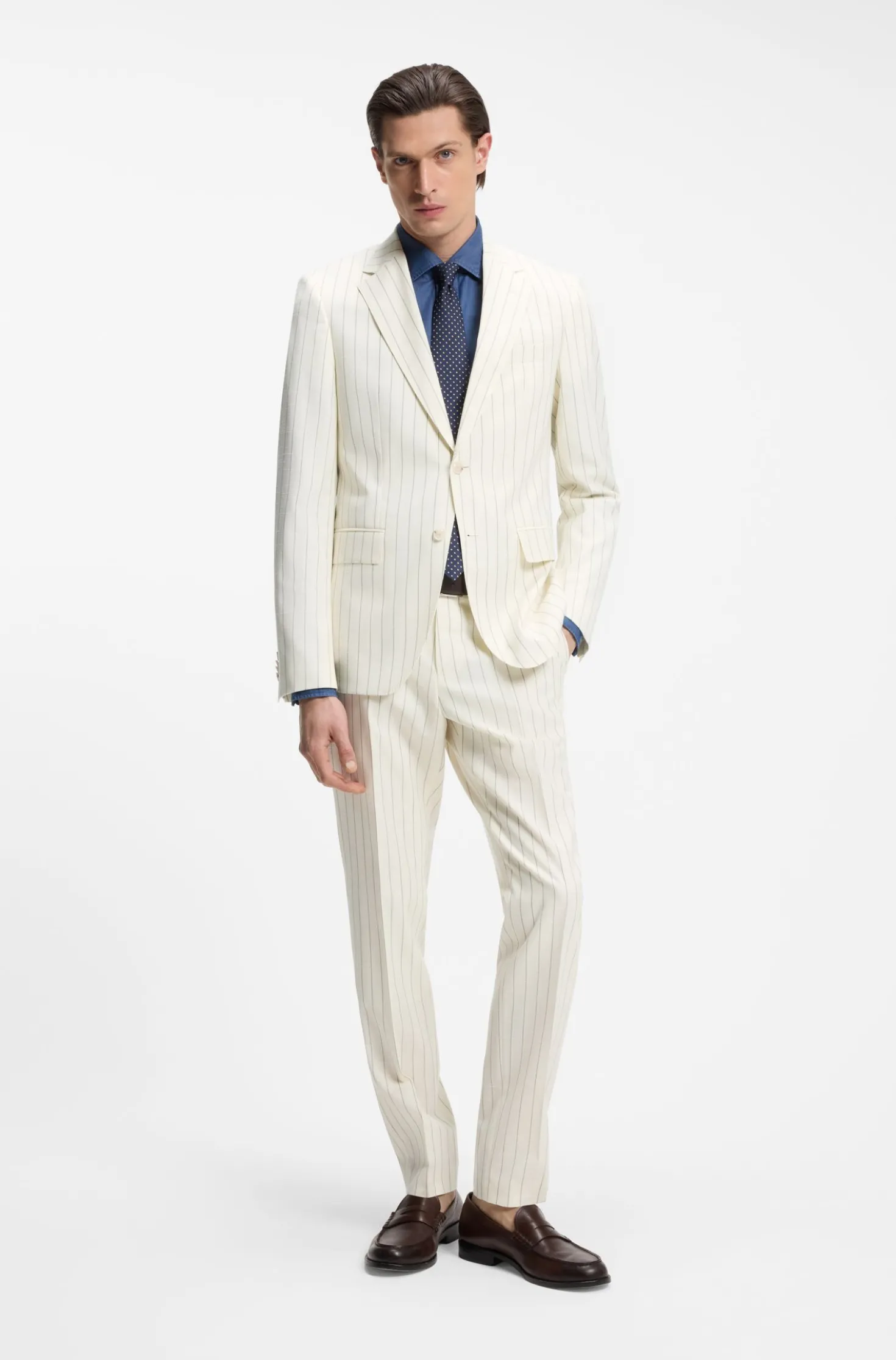 Two-piece slim-fit suit in striped fabric