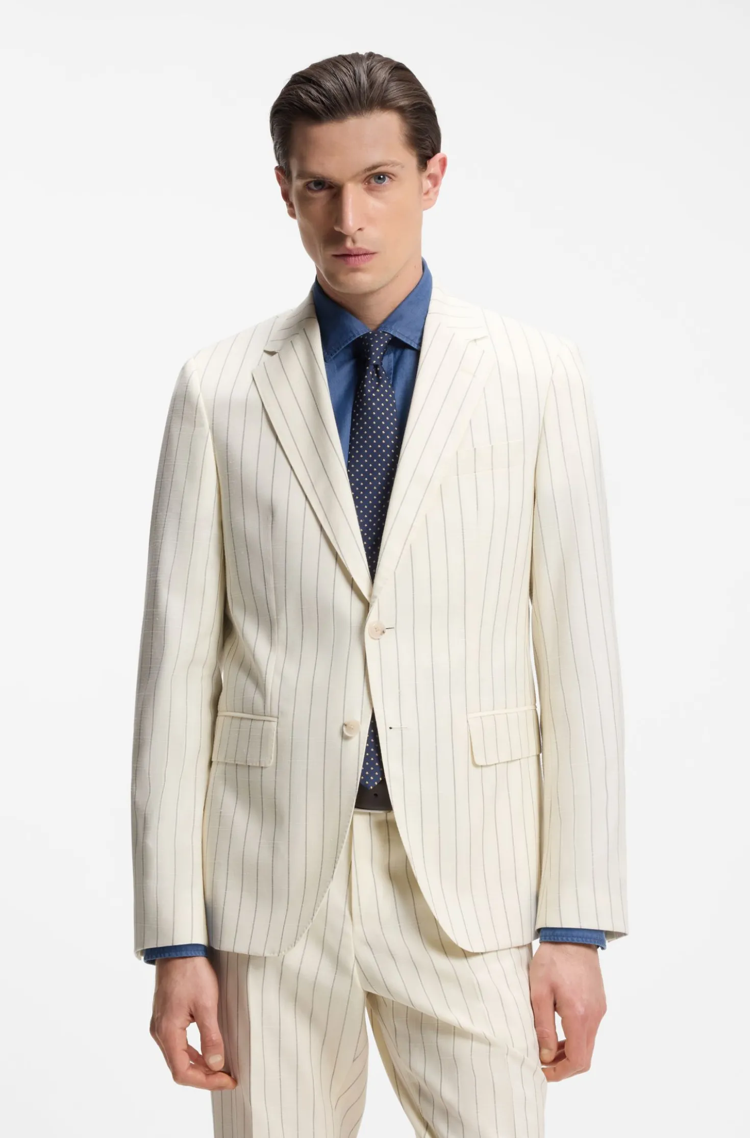 Two-piece slim-fit suit in striped fabric