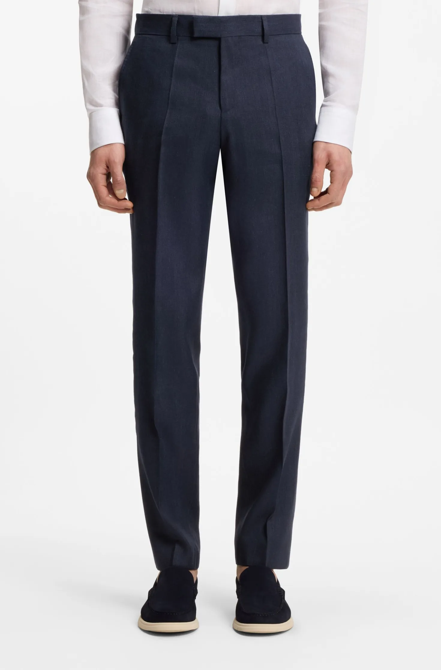Two-piece slim-fit suit in striped linen and wool