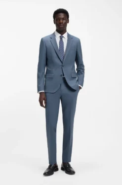 Two-piece slim-fit suit in wool-blend poplin