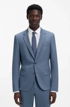 Two-piece slim-fit suit in wool-blend poplin
