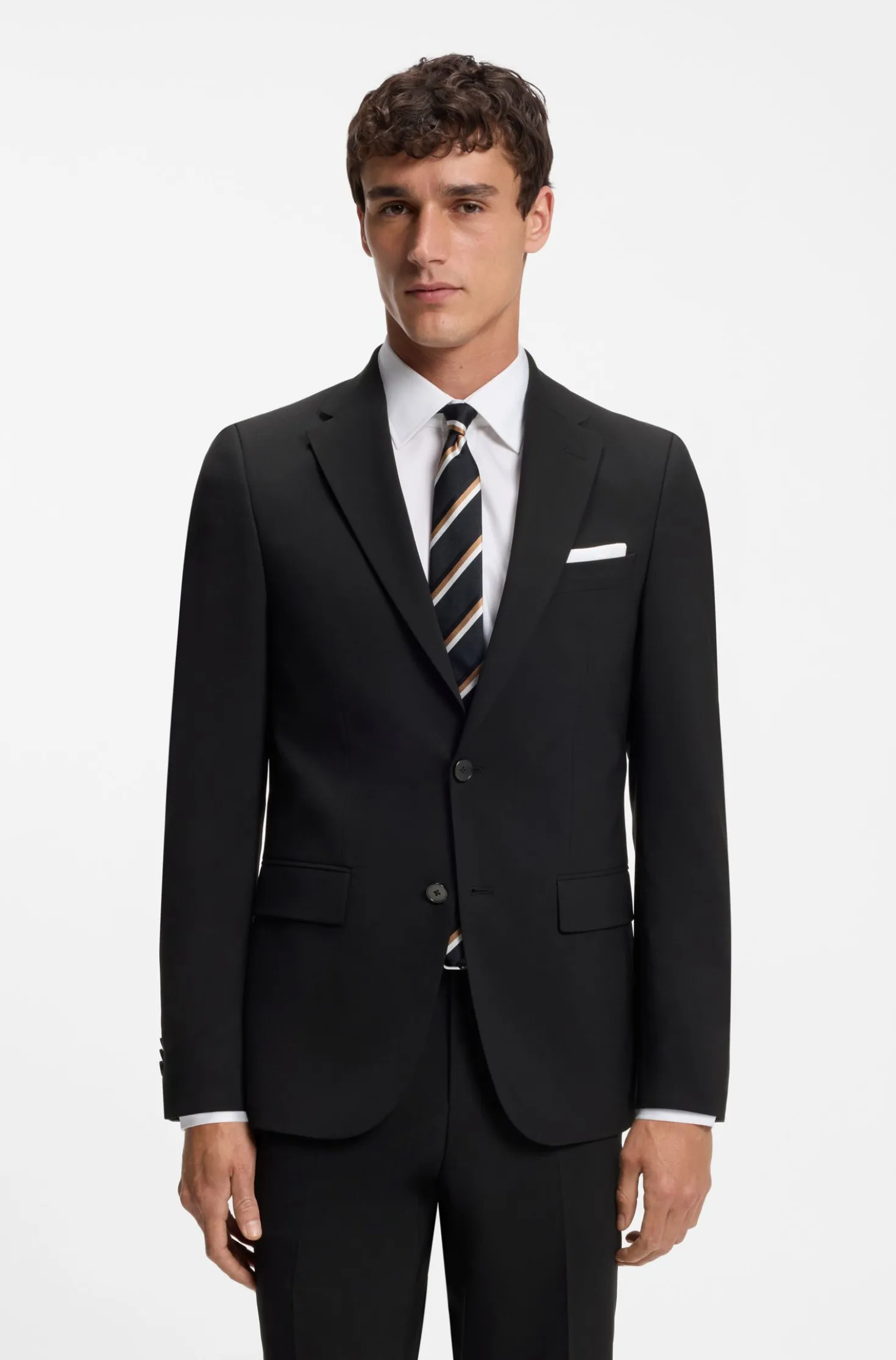 Two-piece suit in a melange stretch-wool blend