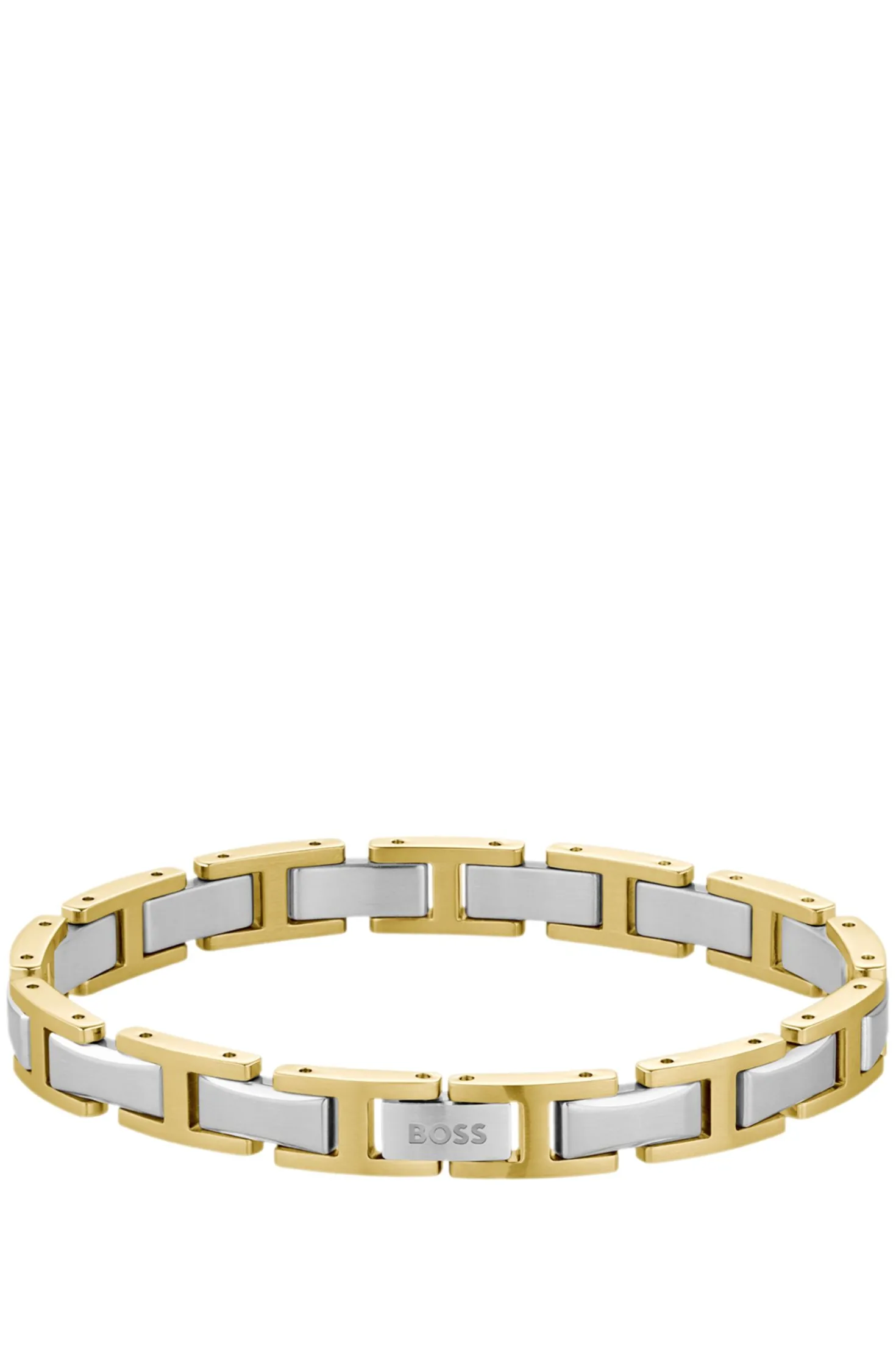 Two-tone H-link cuff with logo clasp