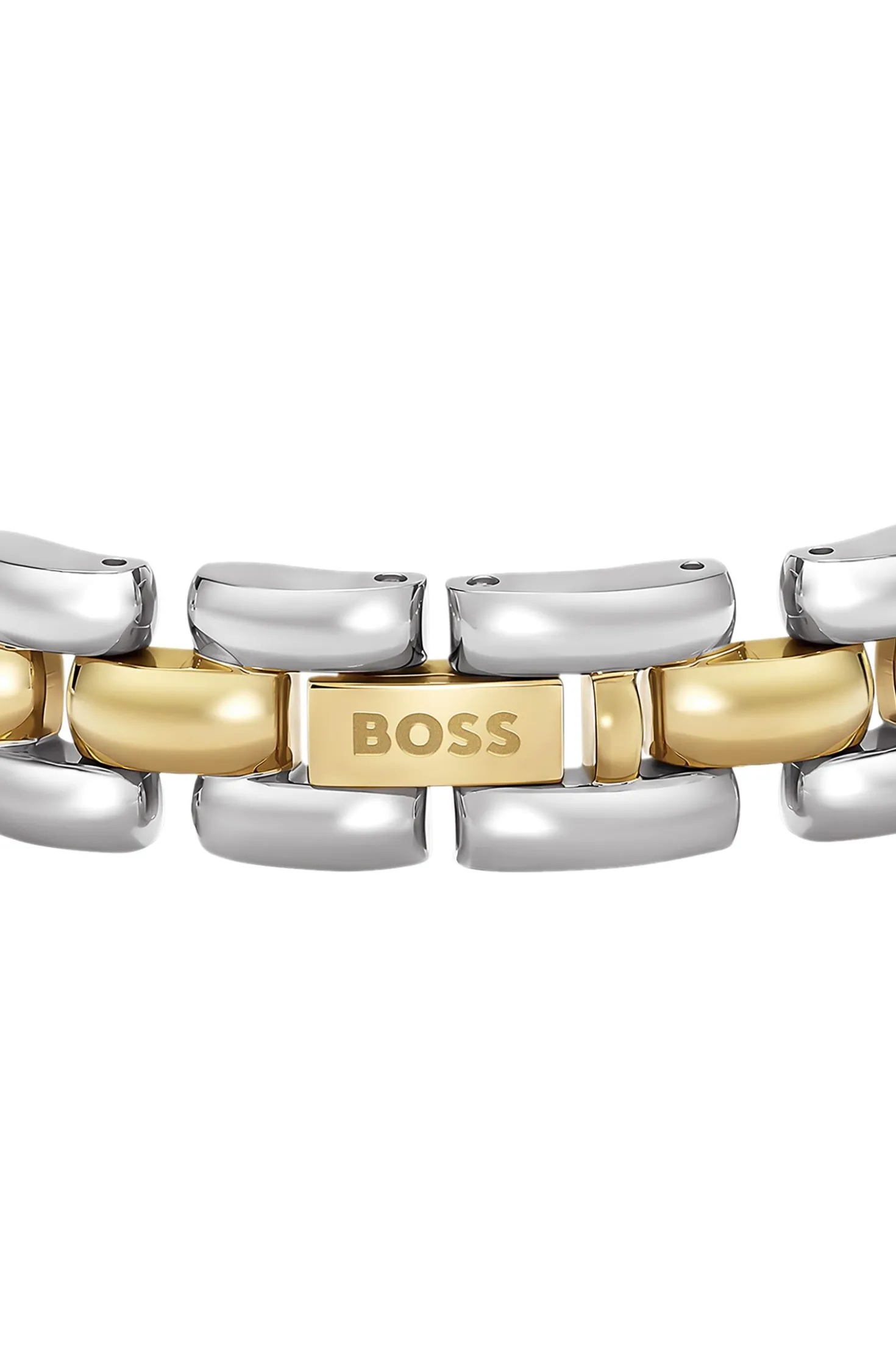 Two-tone link bracelet with engraved logo