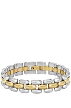 Two-tone link bracelet with engraved logo