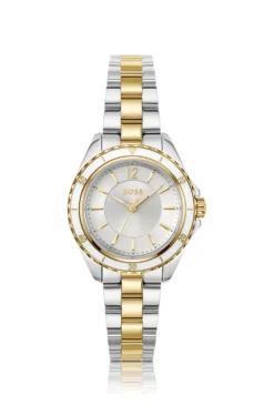 Two-tone watch with epoxy-filled bezel
