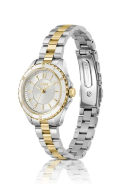 Two-tone watch with epoxy-filled bezel