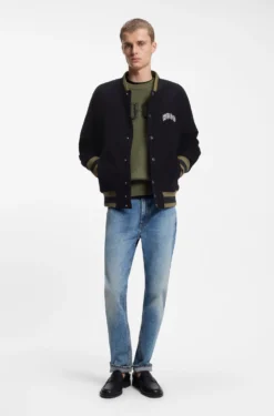 Varsity jacket in cotton corduroy with logo patch