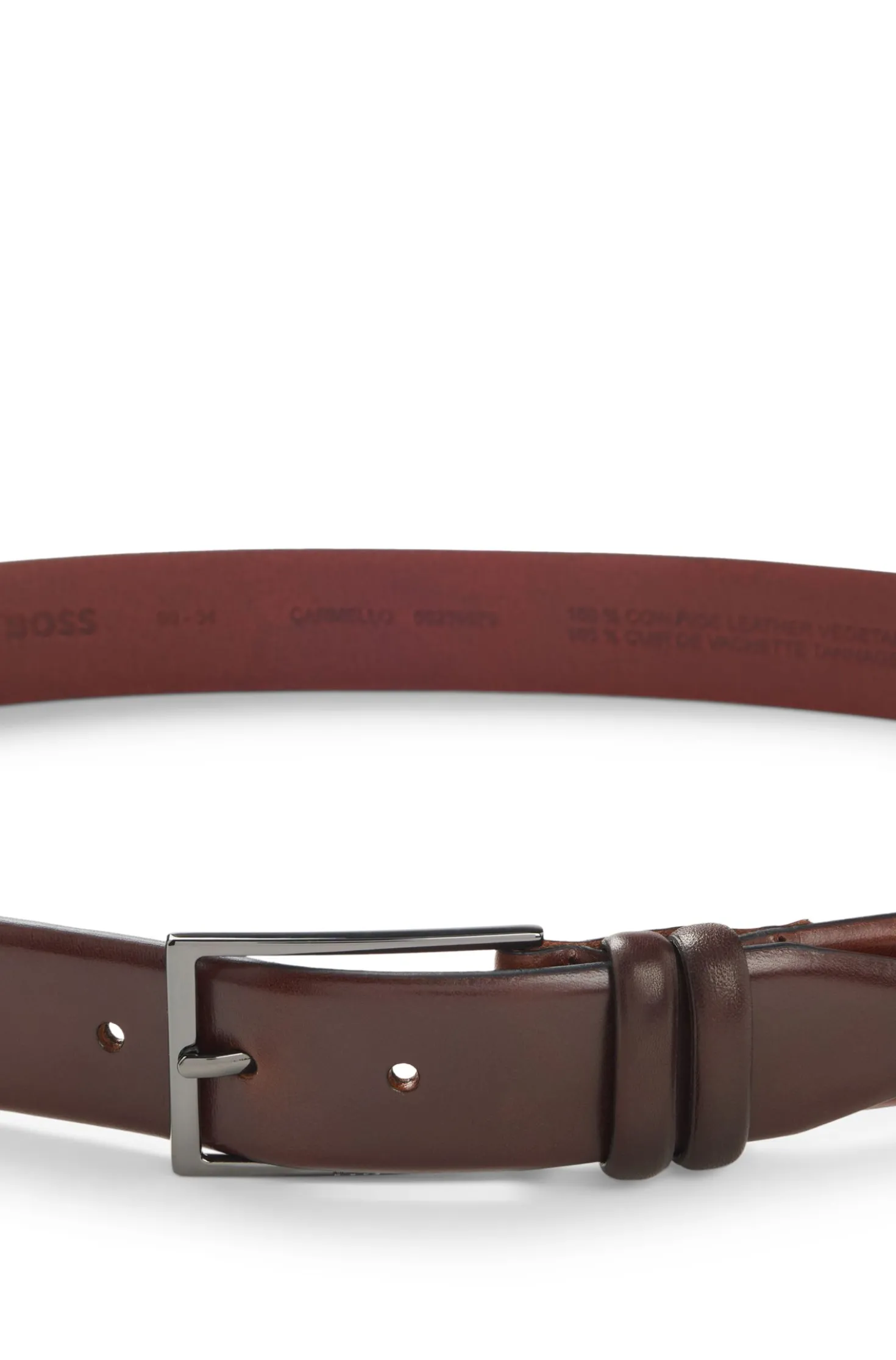 Vegetable-tanned leather belt with gunmetal hardware