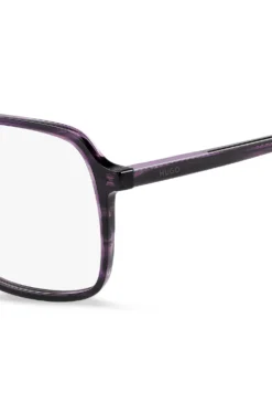 Violet-horn optical frames with temple logo