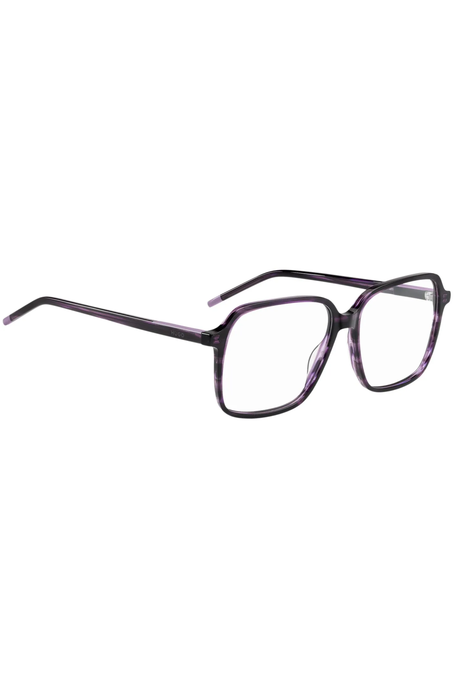 Violet-horn optical frames with temple logo