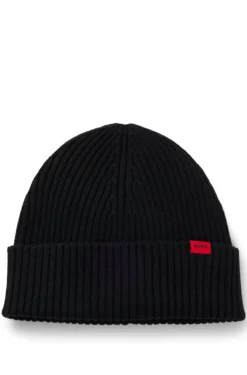 Virgin-wool beanie hat with logo label