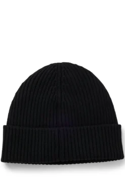 Virgin-wool beanie hat with logo label