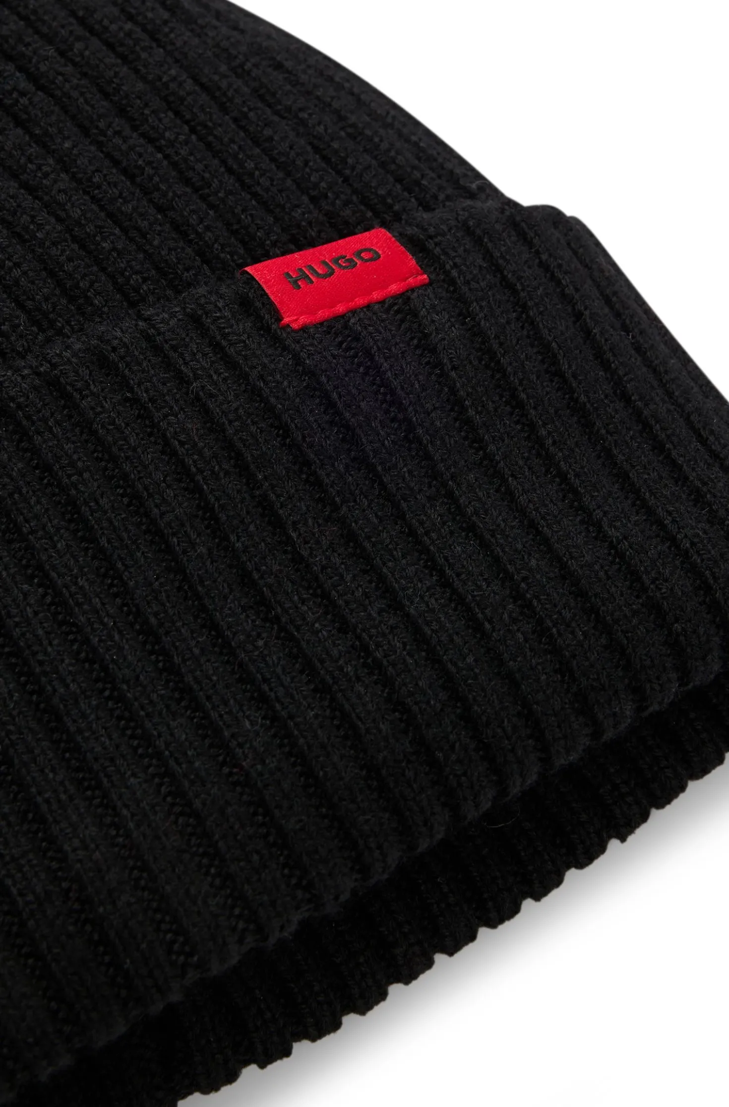 Virgin-wool beanie hat with logo label