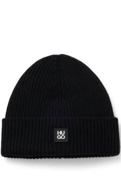 Virgin-wool beanie hat with stacked logo