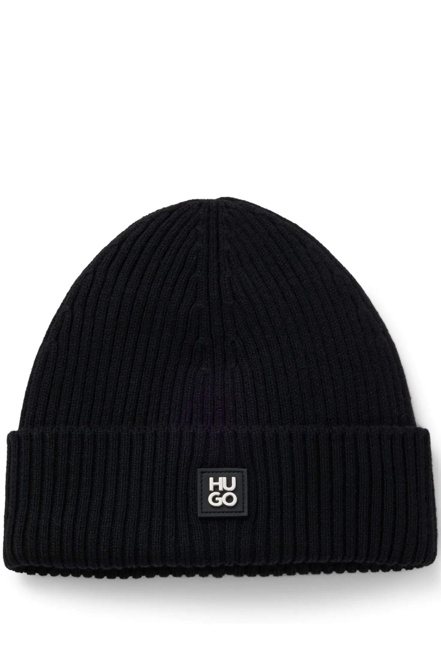 Virgin-wool beanie hat with stacked logo