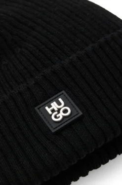 Virgin-wool beanie hat with stacked logo