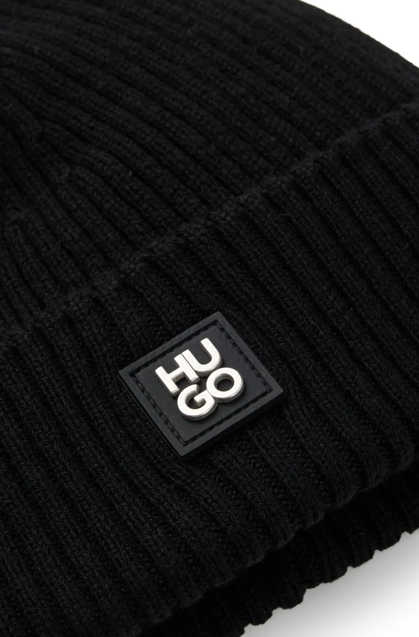 Virgin-wool beanie hat with stacked logo