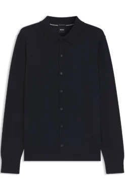 Virgin wool cardigan with a polo collar