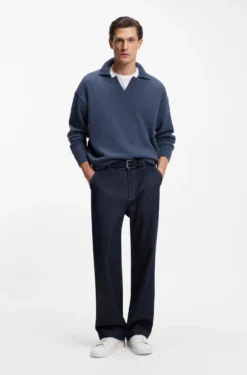 Virgin-wool sweater with Johnny collar