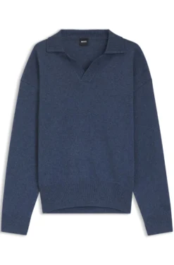 Virgin-wool sweater with Johnny collar