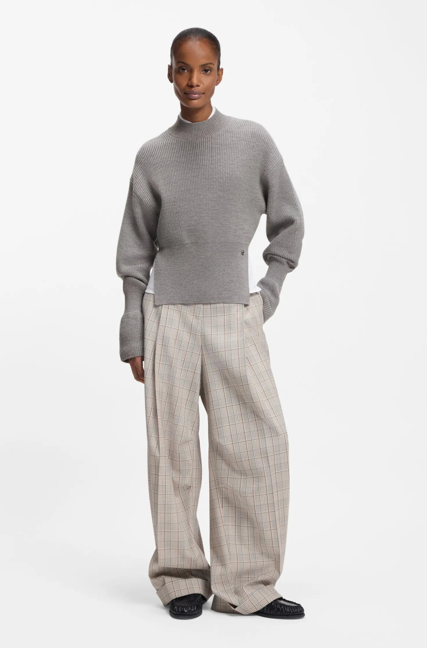 Virgin-wool sweater with removable Double B monogram pin