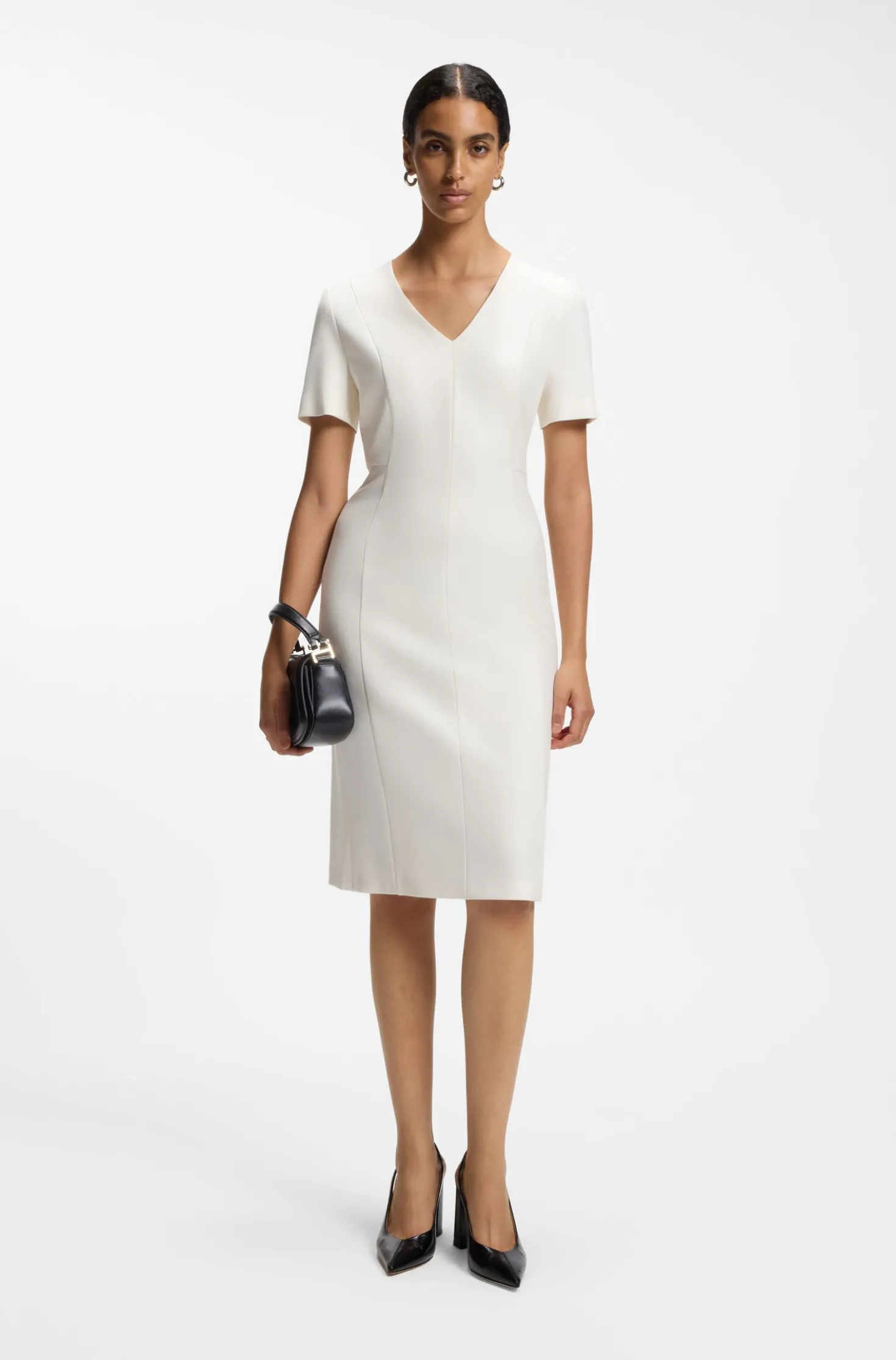 V-neck business dress with seam details