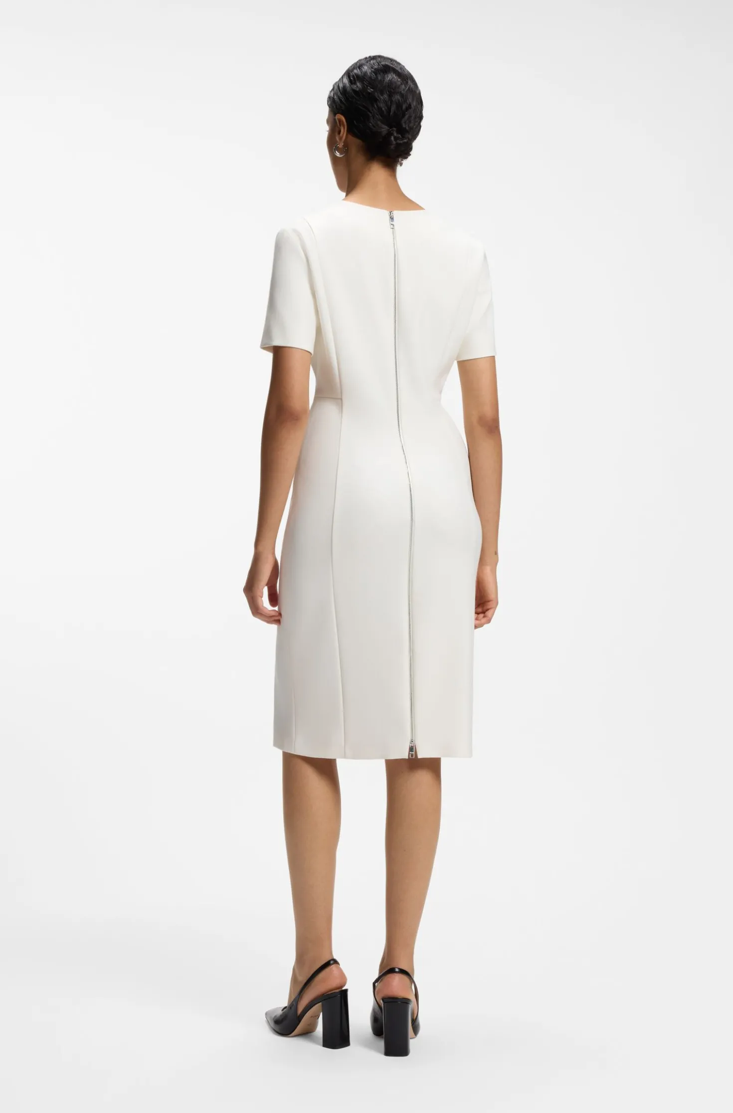V-neck business dress with seam details