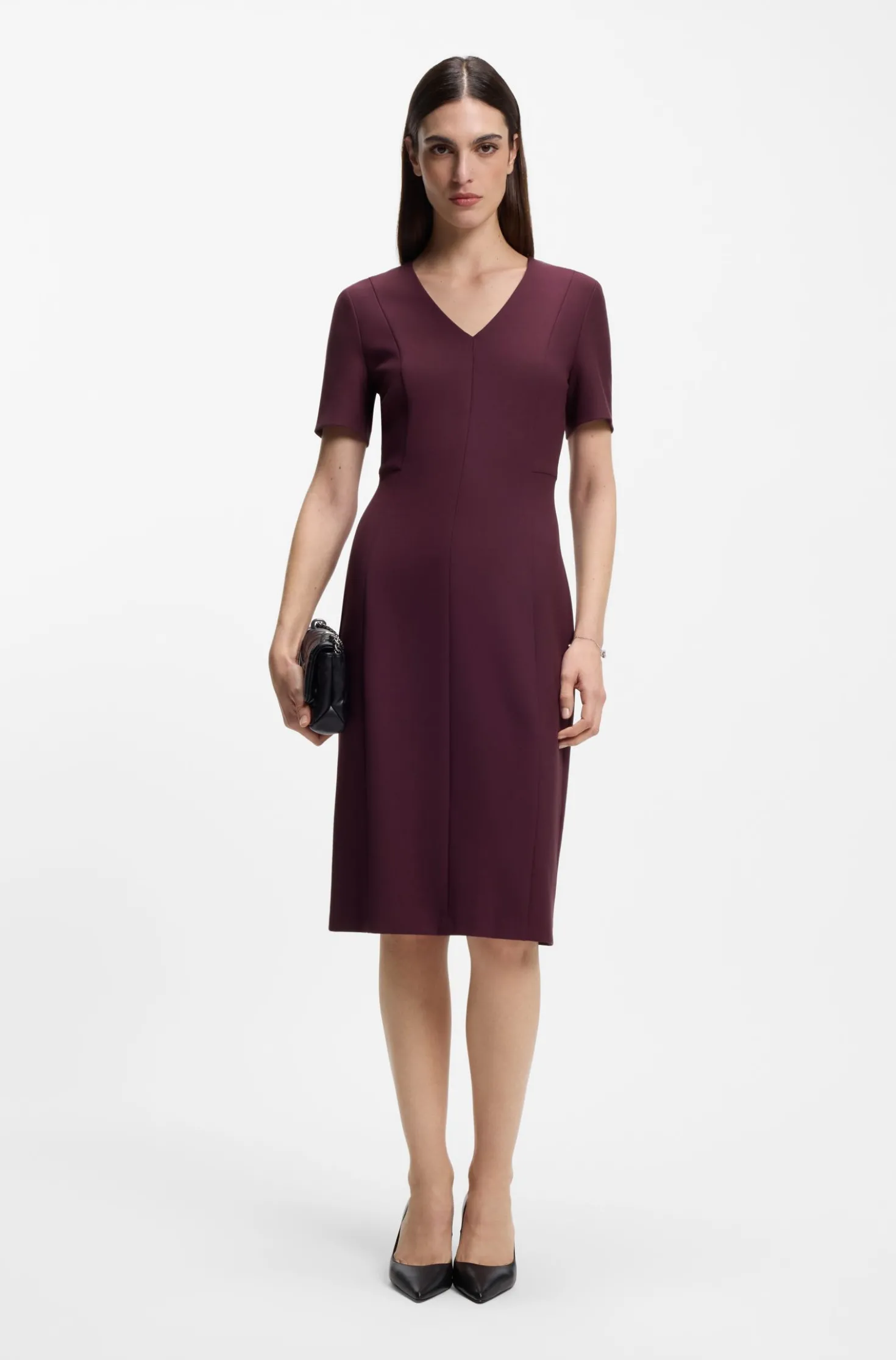 V-neck business dress with seam details