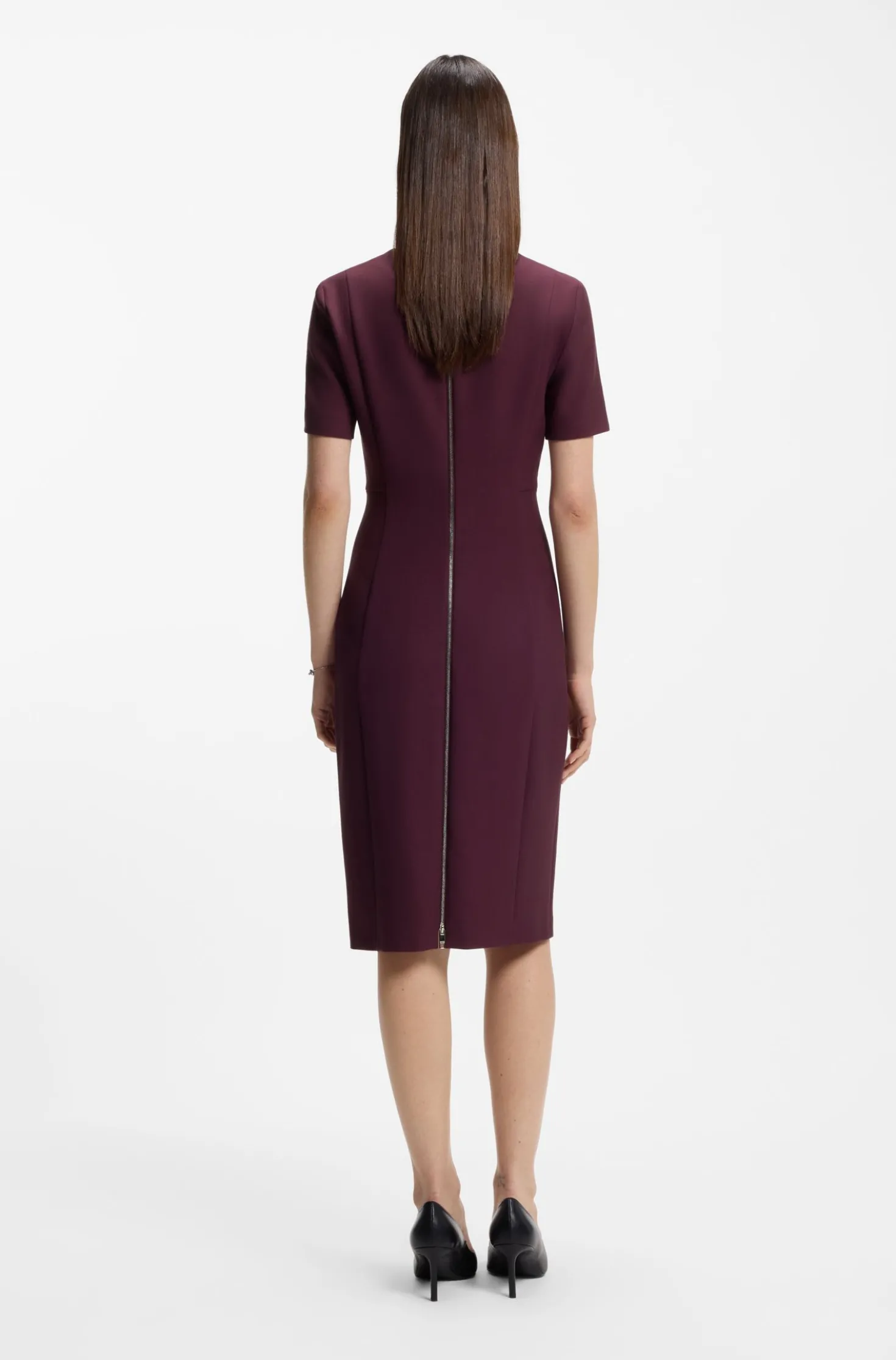 V-neck business dress with seam details