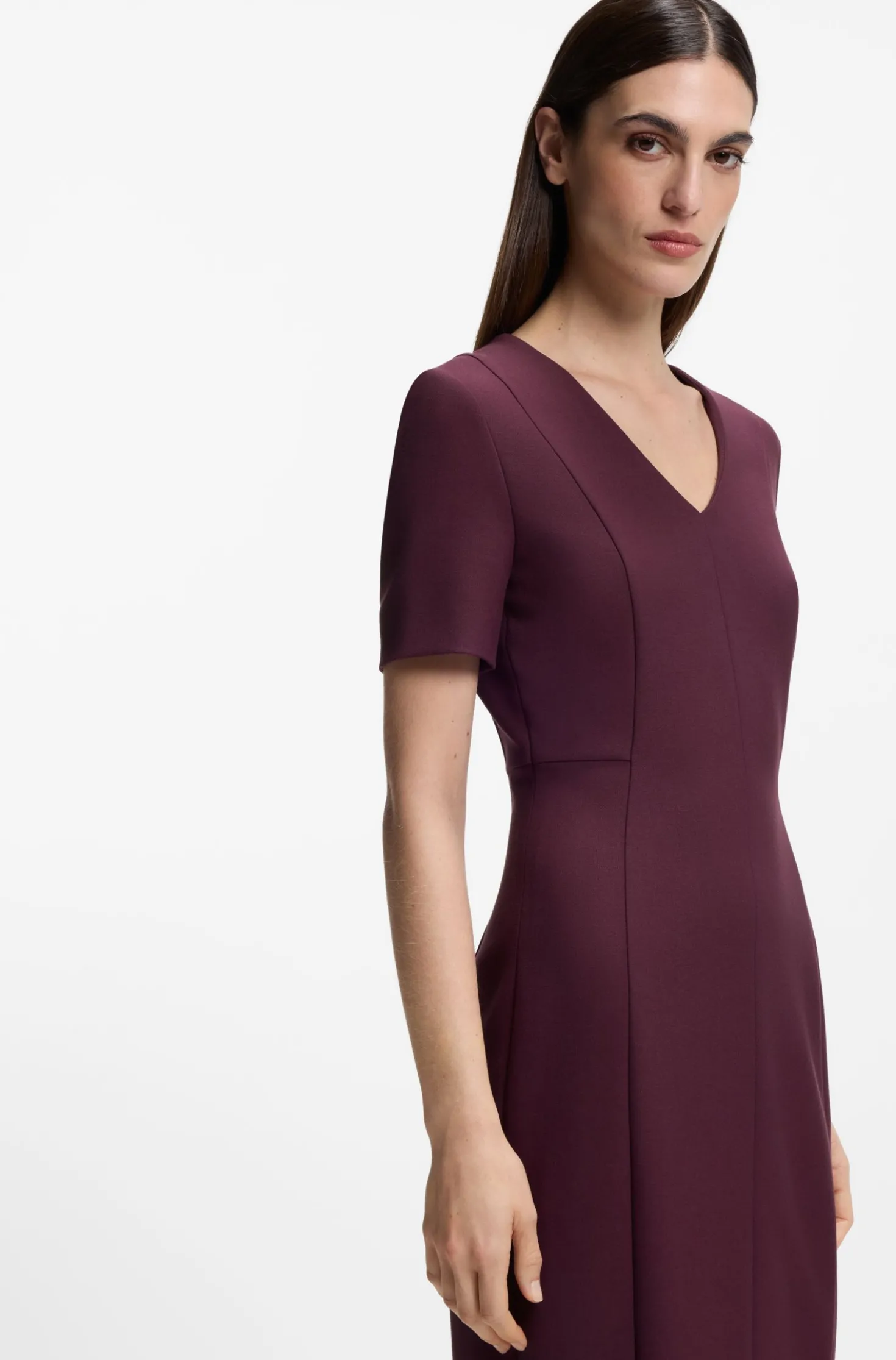V-neck business dress with seam details