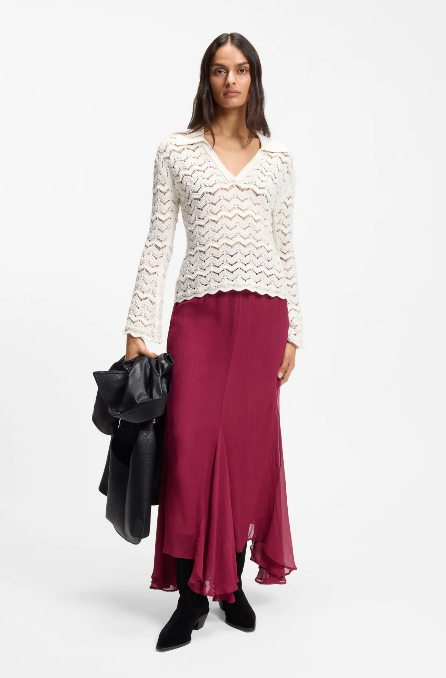 V-neck sweater in an open-knit cotton blend