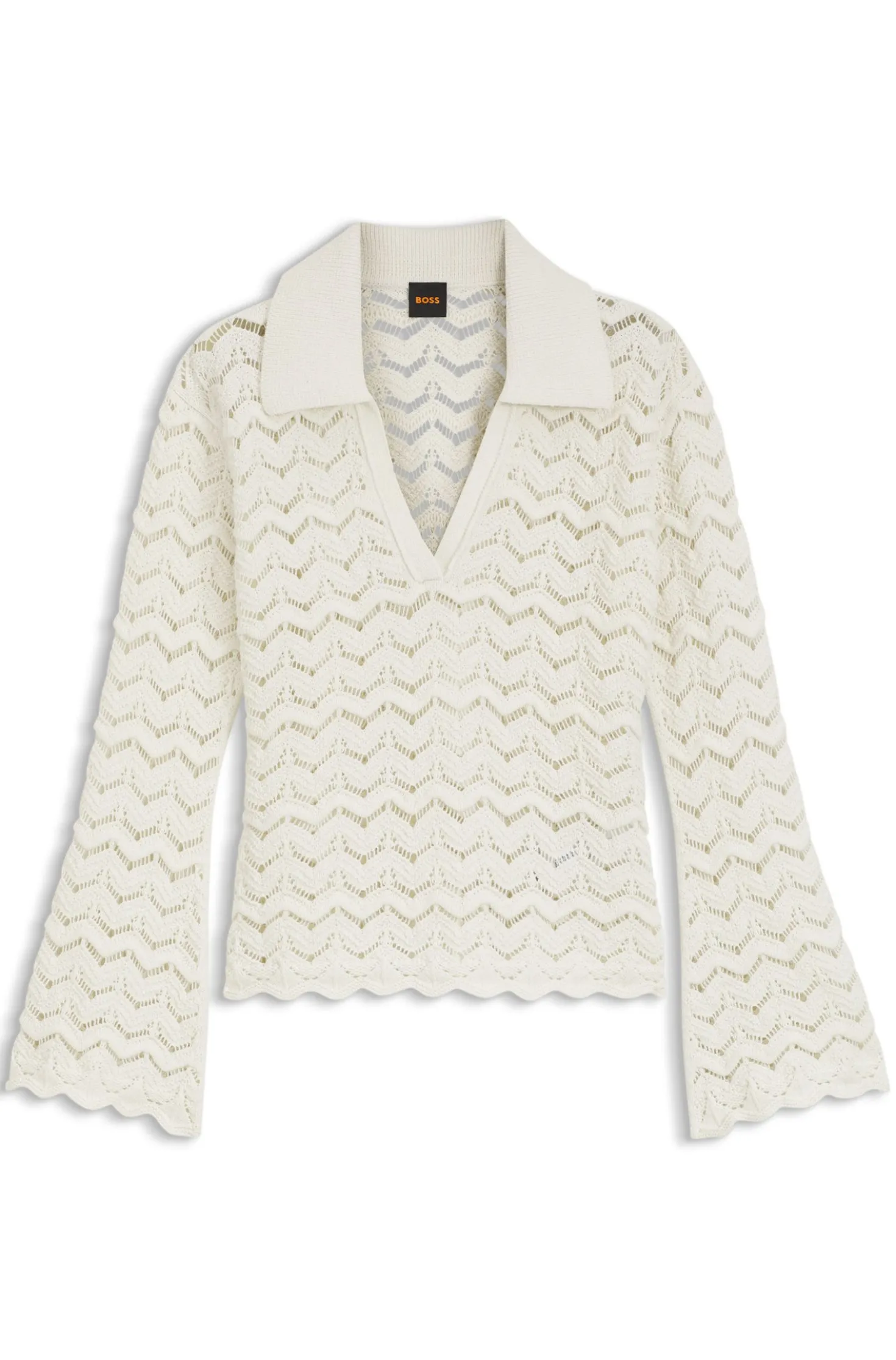 V-neck sweater in an open-knit cotton blend