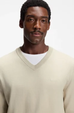 V-neck sweater in cotton with logo embroidery